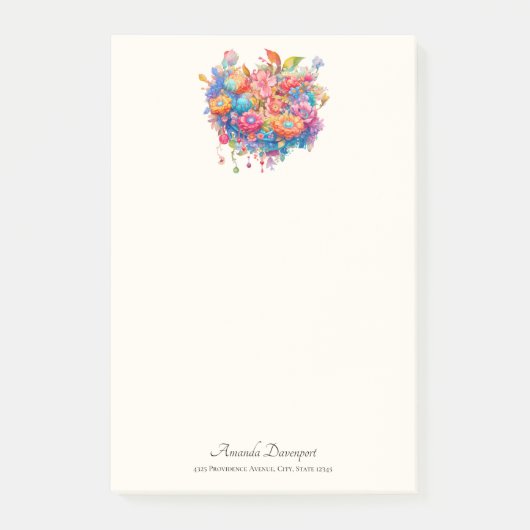 花の花束インピンクオレンジ&ブルーボホ ポストイット (正面)