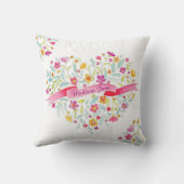 花の花束ハートアートあなたの名前の枕を追加 クッション (裏面)