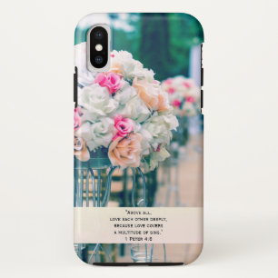 花の花束愛および結婚式の通路の聖書の詩 iPhone X ケース