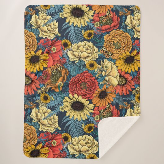 花の花束 – バラ、牡丹、デイジーはfe シェルパブランケット (正面)