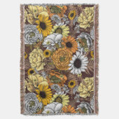 花の花束 – バラ、牡丹、デイジーはfe スローブランケット (正面縦)