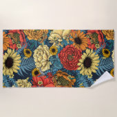 花の花束 – バラ、牡丹、デイジーはfe ビーチタオル (正面)