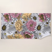 花の花束 – バラ、牡丹、デイジーはfe ビーチタオル (正面)