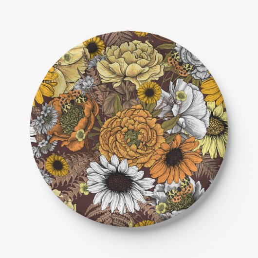 花の花束 – バラ、牡丹、デイジーはfe ペーパープレート (正面)