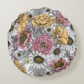 花の花束 – バラ、牡丹、デイジーはfe ラウンドクッション (裏面)