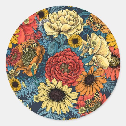 花の花束 – バラ、牡丹、デイジーはfe ラウンドシール (正面)