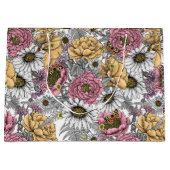 花の花束 – バラ、牡丹、デイジーはfe ラージペーパーバッグ (正面)