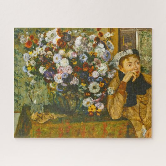 花の花瓶の横に座る女性Degas 1865 ジグソーパズル (横)