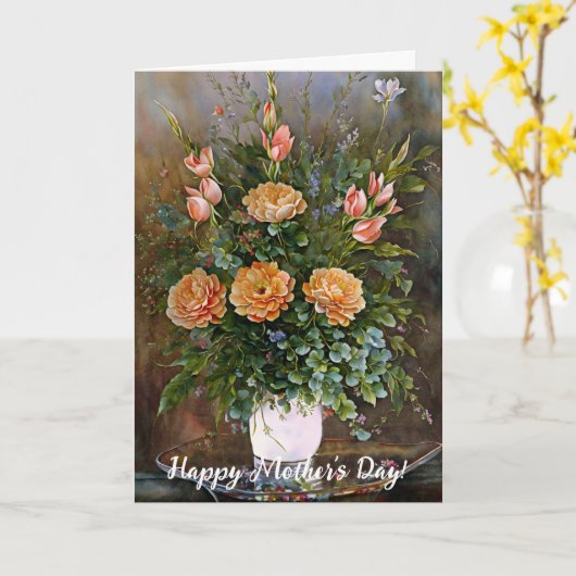 花の花瓶の母の日のカード カード (黄色い花)