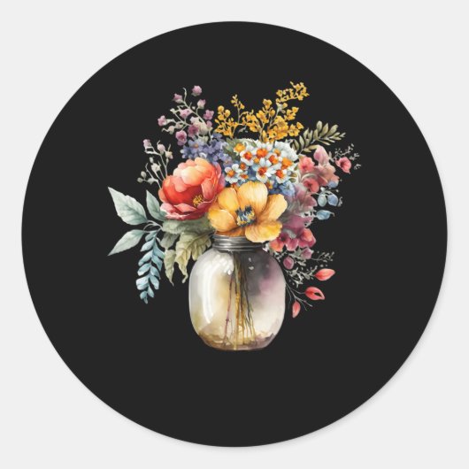 花の花瓶ママ ラウンドシール (正面)