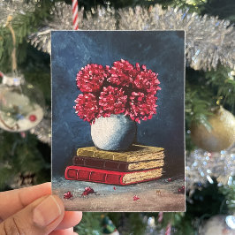 花の花瓶桃色の本読の静物 ポスター