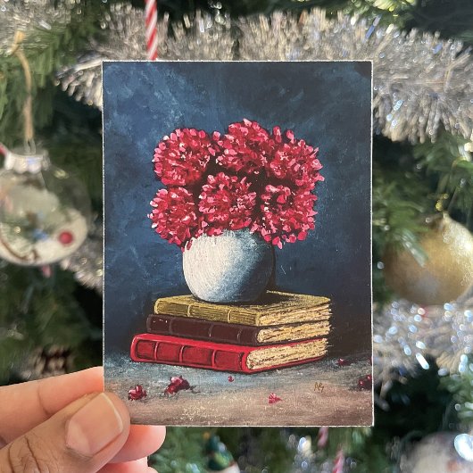 花の花瓶桃色の本読の静物 ポスター