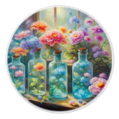 花の花瓶、素晴らし鮮やか開花 セラミックノブ (正面)