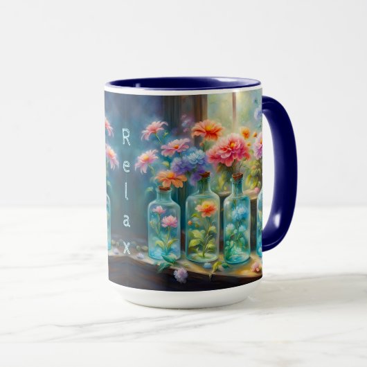 花の花瓶、素晴らし鮮やか開花 マグカップ (正面右)