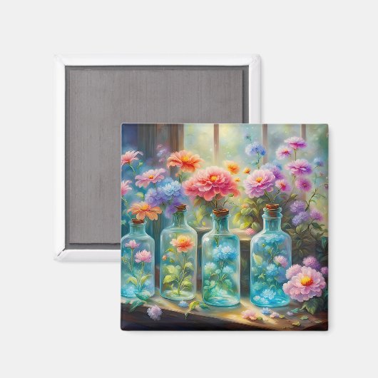 花の花瓶、素晴らし鮮やか開花 マグネット (正面/裏面)