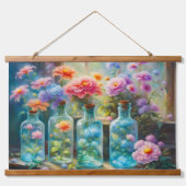 花の花瓶、素晴らし鮮やか開花 吊り下げ型タペストリー (正面)