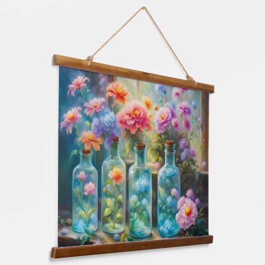 花の花瓶、素晴らし鮮やか開花 吊り下げ型タペストリー (傾斜あり)