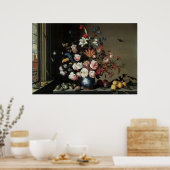 花の花瓶by a Window, Balthasar van der Ast ポスター (キッチン)