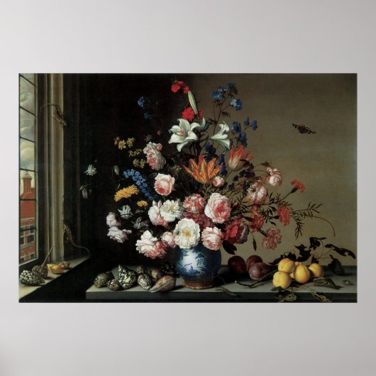 花の花瓶by a Window, Balthasar van der Ast ポスター (正面)