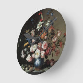 花の花瓶by a Window, Balthasar van der Ast ラウンド壁時計 (傾斜)