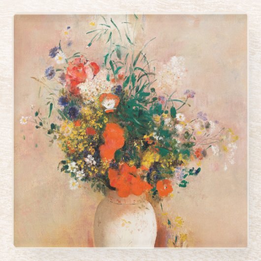 花の花瓶by Redon Post-Impressionist ガラスコースター (正面)