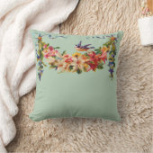 花の花輪を持つ青鳥 クッション (ブランケット)