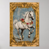 花の花輪を飾った白い馬　 ポスター (正面)