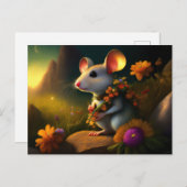 花の花飾り付きマウス ポストカード (正面/裏面)