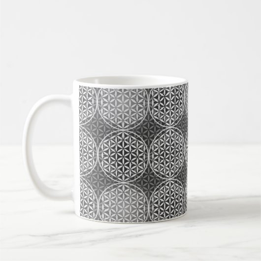 花の花 – スタンプ模様 – 灰色 コーヒーマグカップ (左)