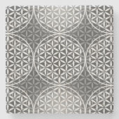 花の花 – スタンプ模様 – 灰色 ストーンコースター (正面)