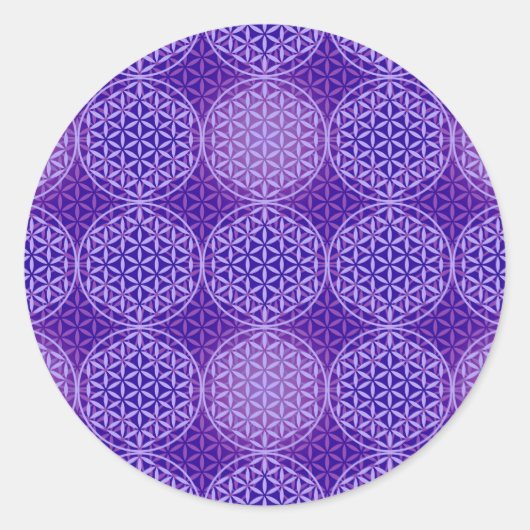 花の花 – スタンプ模様 – 紫 ラウンドシール (正面)