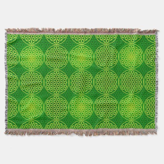花の花 – スタンプ模様 – 緑 スローブランケット (正面)