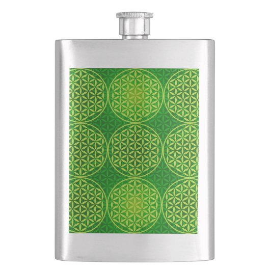 花の花 – スタンプ模様 – 緑 フラスク (正面)