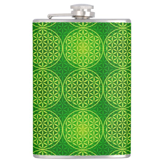 花の花 – スタンプ模様 – 緑 フラスク (正面)