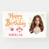 花の花 ハッピーバースデー 手書き文字 フォト 横断幕 (横)