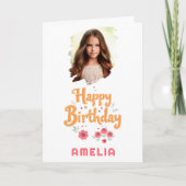 花の花 ハッピーバースデー 手書き文字 写真 カード (正面)