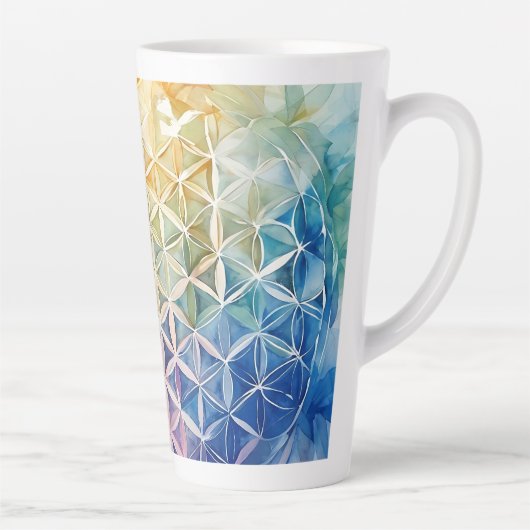 花の花 – 水色絵を描の カフェラテマグ (右)