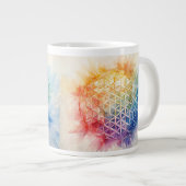 花の花 – 水色絵を描の ジャンボコーヒーマグカップ (正面右)