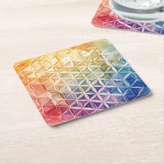 花の花 – 水色絵を描の スクエアペーパーコースター (アングル)