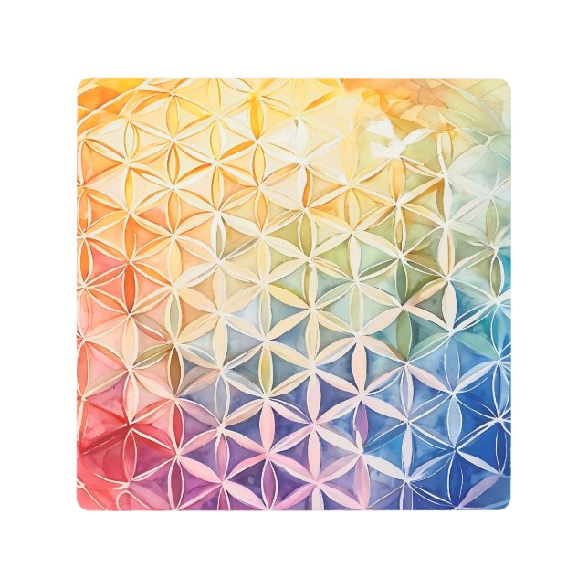 花の花 – 水色絵を描の メタルプリント (正面)