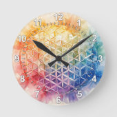 花の花 – 水色絵を描の ラウンド壁時計 (正面)