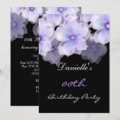 花の花 紫 ライラック ブラック 誕生日パーティー 招待状 (正面/裏面)