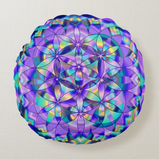 花の花~青い丸い枕 ラウンドクッション (正面)