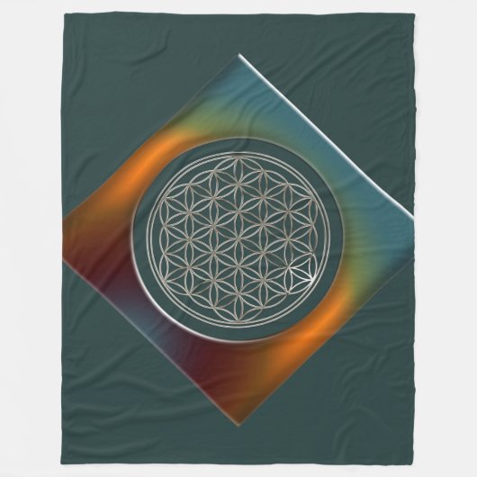 花の花/ Blume des Lebens - SILVER フリースブランケット (正面)