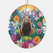 花の芸術に囲まれた穏やかなクマ セラミックオーナメント (左)