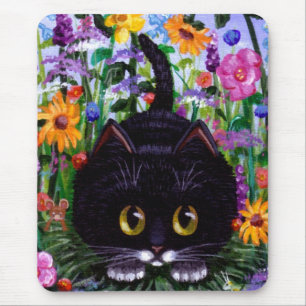 花の芸術の黒のタキシード猫によってはCreationartsが開花します マウスパッド