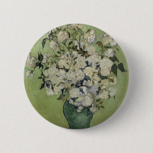 花の芸術を絵を描いているバラのフィンセント・ファン・ゴッホのつぼ 缶バッジ