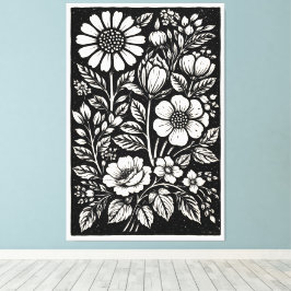 花の芸術的木版画 キャンバスプリント