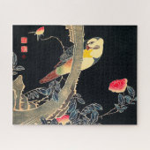 花の茂みの枝にオウム ジグソーパズル (横)