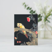 花の茂みの枝にオウム ポストカード (スタンド正面)